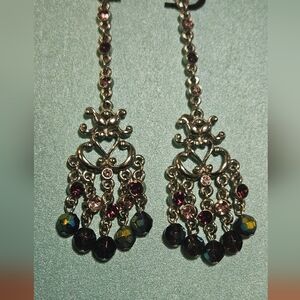 Handmade Amethyst And Lavender Rhinstone Dangle Drop Earrings On Posts